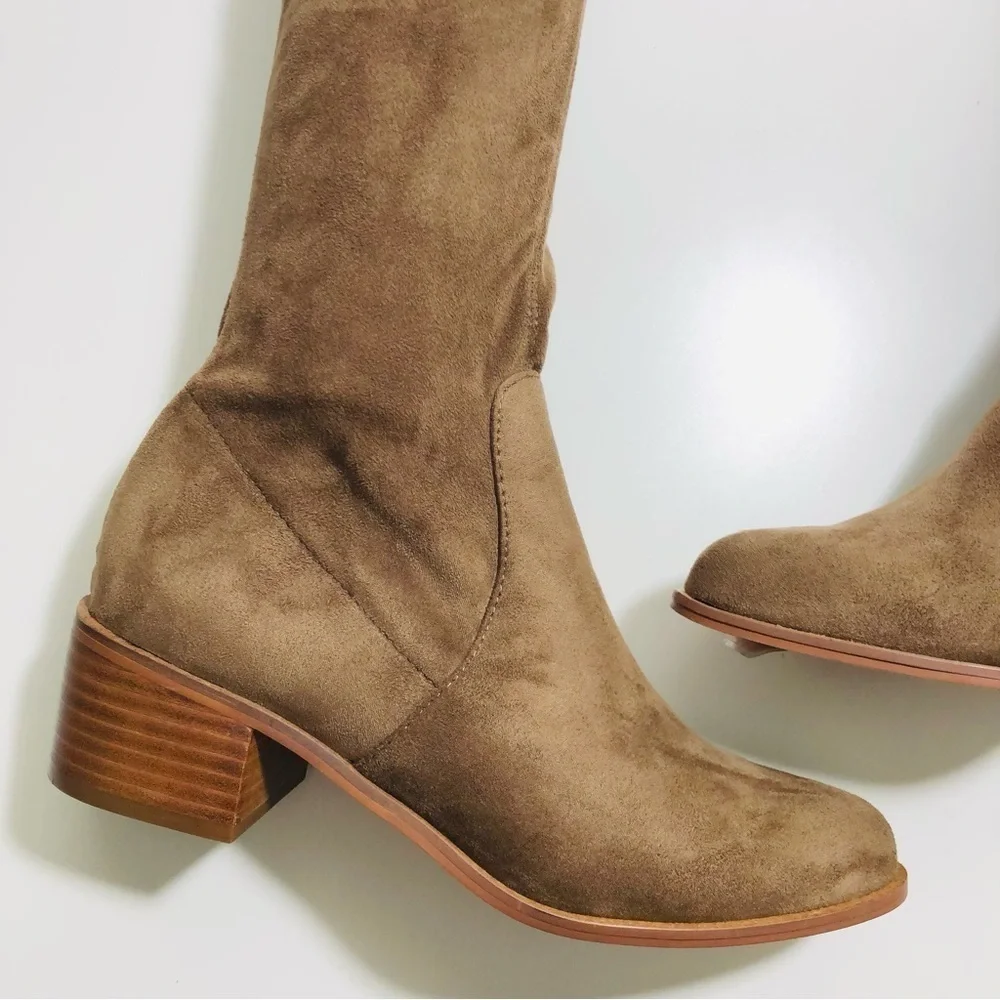 NEW Steve Madden Sadie Over-The-Knee Block Heel Boots in Light Taupe size 6.5